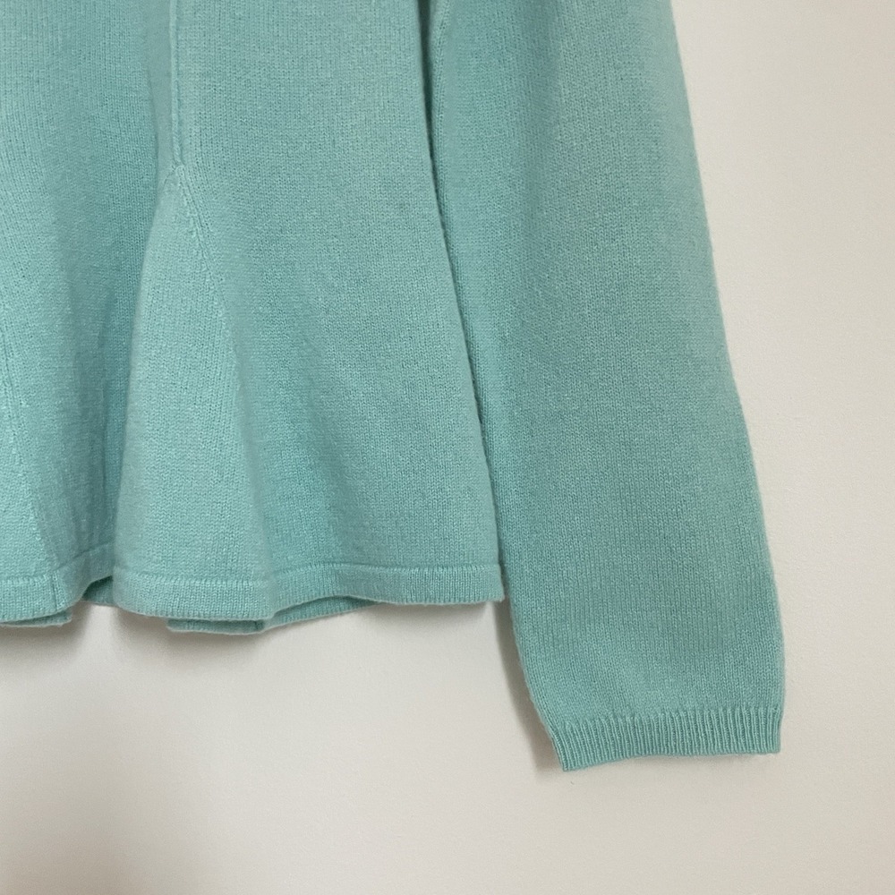 100% Cashmere Antonio Melani Sweater Aqua Peplum Hem Small Career Quite Luxury - Picture 11 of 16